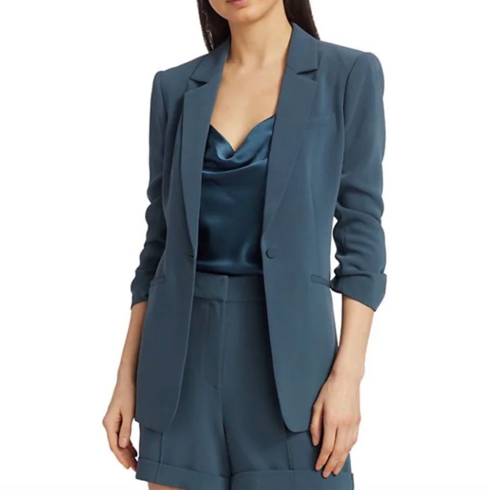 Cinq a Sept Khloe Crepe Ruched Blazer Onyx Size 2